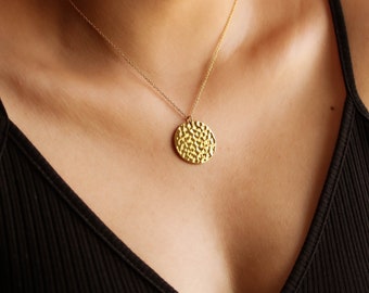 Hammered Pendant Necklace, 18k Gold Plated Coin Necklace, Gold Coin Necklace, Layering Necklace, Statement Necklace, Gift For Her