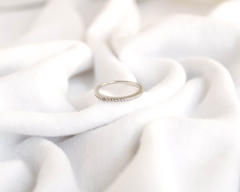 Half Eternity Wedding Band, Pavé Wedding Band, Pavé Diamond Ring, Dainty Stacking Ring, Gold Eternity Ring, Matching Engagement Ring STERLING SILVER