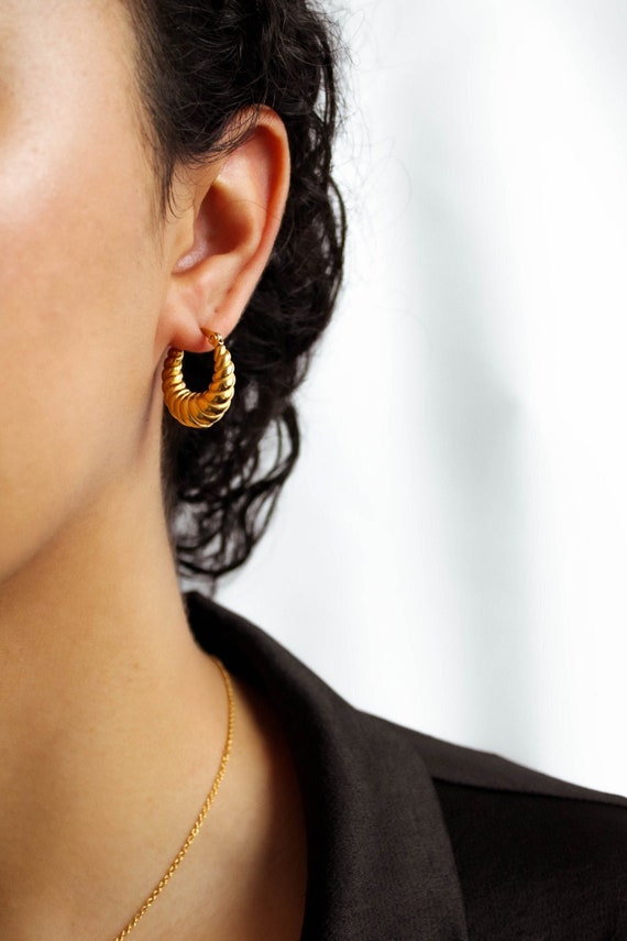 Gold Plated Bold Croissant Hoop Earrings
