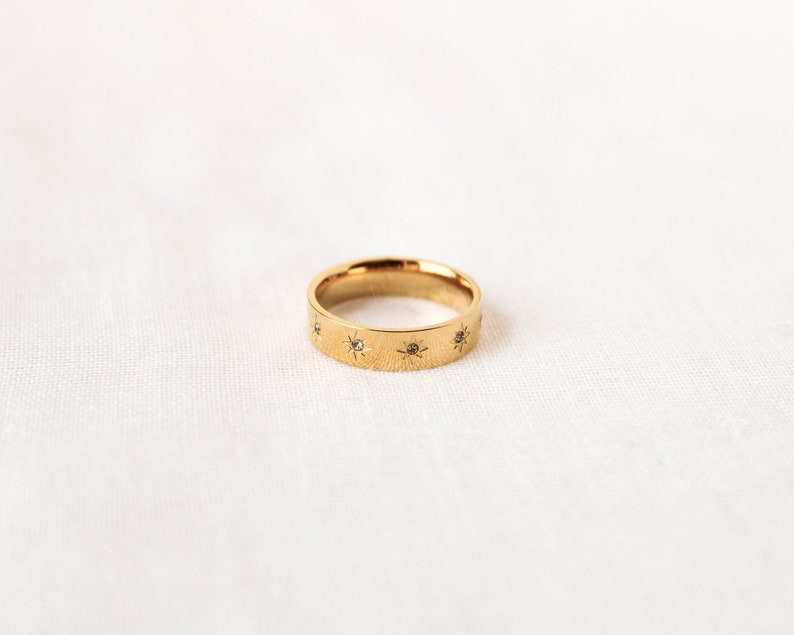 18k Gold Band Ring, Cz North Star Ring, Starburst Ring, Gold Star Ring, Polaris Ring, Statement Ring, Stacking Ring, Gift For Women image 4