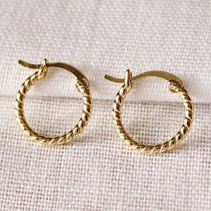 18k Gold Twisted Hoop Earrings, Dainty Croissant Earrings, Tiny Sterling Silver Hoops, Thin Gold Earrings, Gift For Women