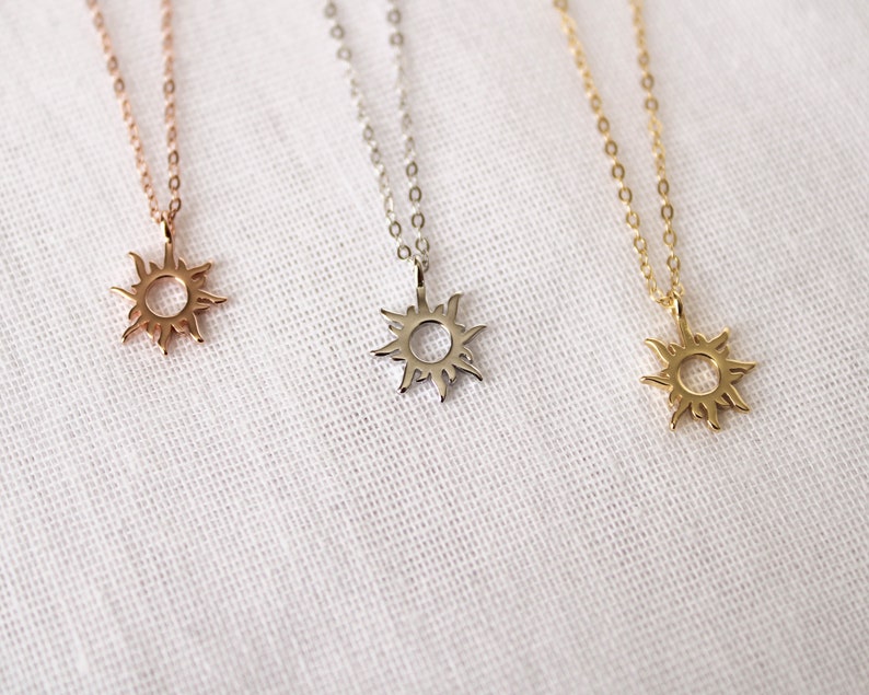 Tiny Sun Necklace, Rose Gold Sun Necklace, Sunshine Necklace, Dainty Sun Necklace, Wedding Necklace, Bridesmaids Necklace image 4