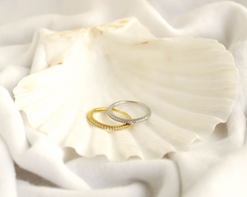 Half Eternity Wedding Band, Pavé Wedding Band, Pavé Diamond Ring, Dainty Stacking Ring, Gold Eternity Ring, Matching Engagement Ring image 8
