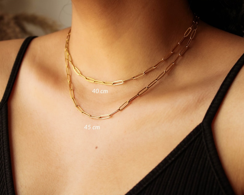 Gold Paperclip Necklace, Layering Chain Necklace, Paperclip Chain Necklace, Link Chain Necklace, Gift For Women image 2