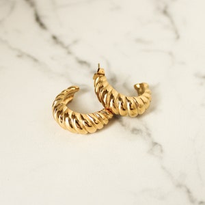 18k Gold Croissant Earrings, Croissant Dome Hoops, Thick Earrings, Gold Hoops, Chunky Earrings, Statement Earrings, Gold Hoops image 2
