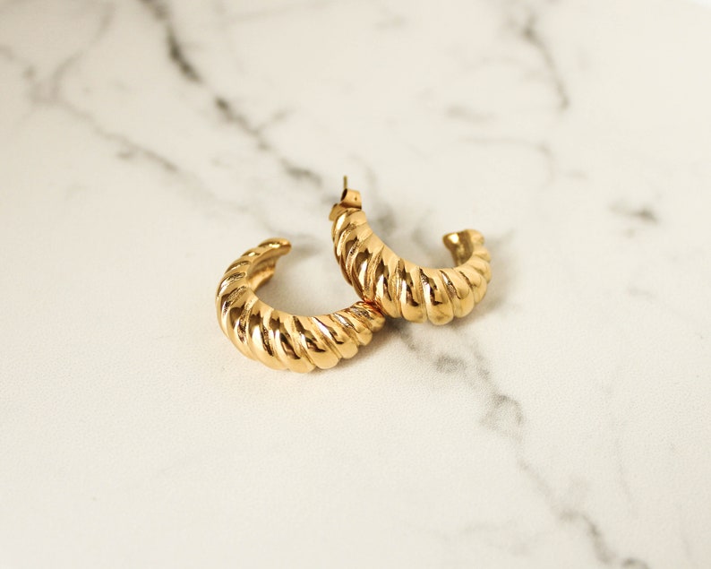 18k Gold Croissant Earrings, Croissant Dome Hoops, Thick Earrings, Gold Hoops, Chunky Earrings, Statement Earrings, Gold Hoops image 2