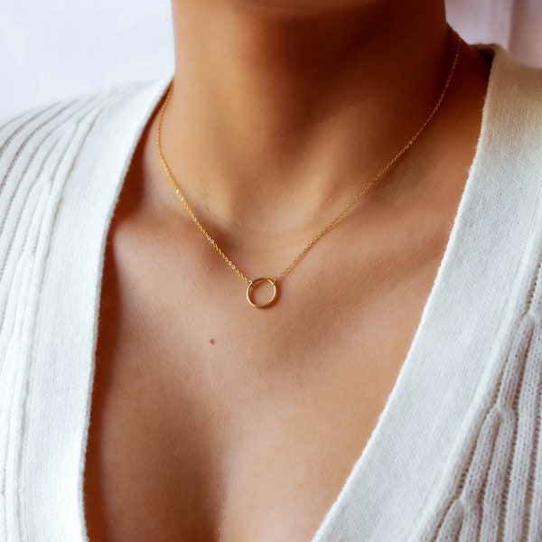 Dainty Circle Necklace, 18k Gold Plated Necklace, Tiny Circle Necklace, Bridesmaids Necklace, Friendship Necklace, Gift For Women