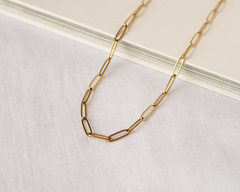 Gold Paperclip Necklace, Layering Chain Necklace, Paperclip Chain Necklace, Link Chain Necklace, Gift For Women 45 cm