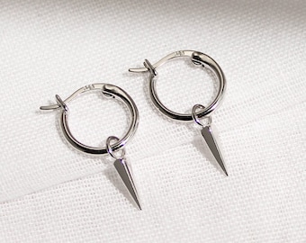 Yelena Earrings, Silver Spike Earring, Dainty Spike Earrings, Tiny Silver Spike Hoops, Small Spike Drop Earrings, Gift For Women