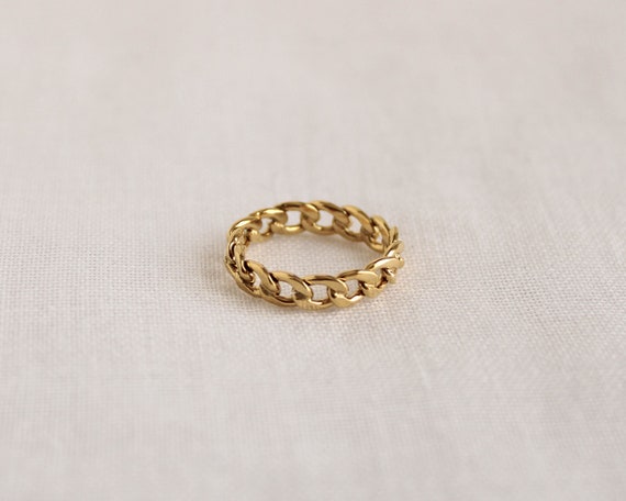 18k Gold Chain Ring, Dainty Chain Ring, Curb Chain Ring, Stacking Ring, Minimalist Ring, Cuban Link Ring, Gold Rings For Women