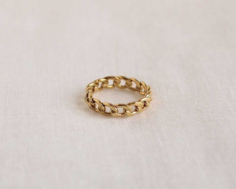 18k Gold Chain Ring, Cuban Link Ring, Dainty Chain Ring, Stacking Ring, Minimalist Ring, Curb Chain Ring, Gift For Women image 1