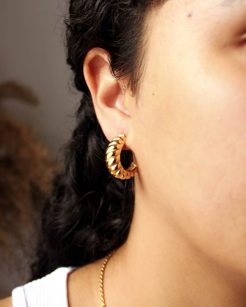 18k Gold Croissant Earrings, Croissant Dome Hoops, Thick Earrings, Gold Hoops, Chunky Earrings, Statement Earrings, Gold Hoops image 1