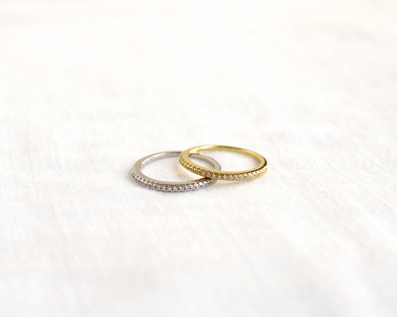 Half Eternity Wedding Band, Pavé Wedding Band, Pavé Diamond Ring, Dainty Stacking Ring, Gold Eternity Ring, Matching Engagement Ring image 3
