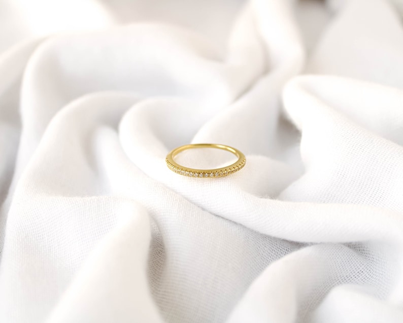 Half Eternity Wedding Band, Pavé Wedding Band, Pavé Diamond Ring, Dainty Stacking Ring, Gold Eternity Ring, Matching Engagement Ring 18K GOLD