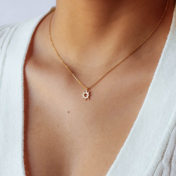 Tiny Sun Necklace, 18k Gold Plated Sun Necklace, Dainty Sunshine Necklace, Gold Sun Necklace, Wedding Necklace, Gift For Her