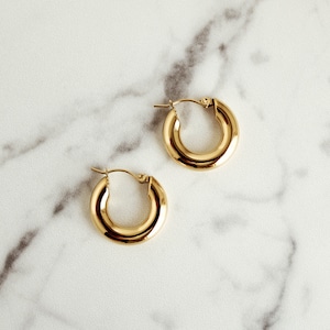 Thick Gold Earrings, 18k Gold Plated Hoops, Medium Sized Hoop Earrings, Simple Thick Hoops, Statement Hoops, Gift For Women image 3