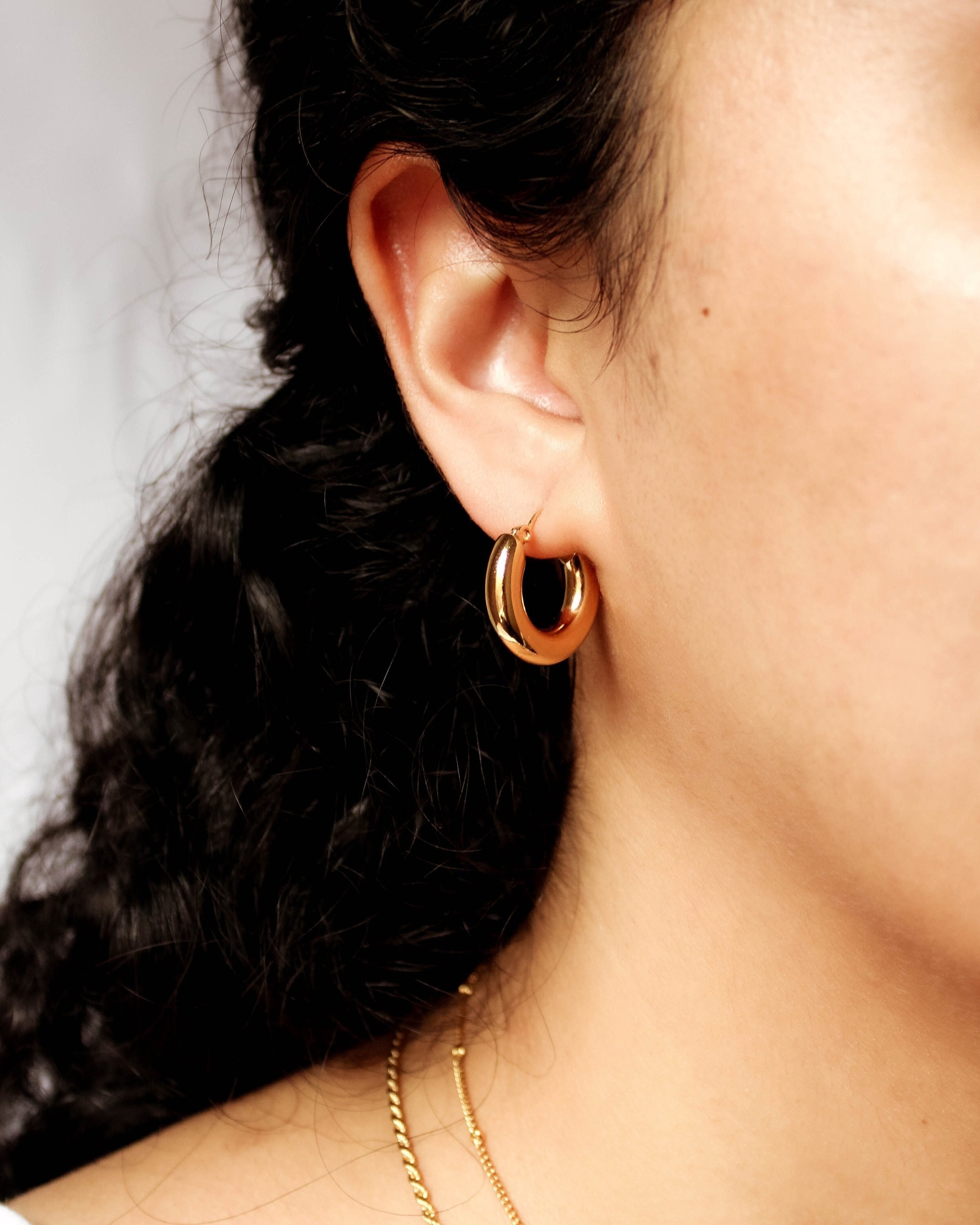 Thick Gold Earrings 18k Gold Plated Hoops Medium Sized Hoop