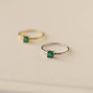 Princess Cut Emerald Ring, Simple Dainty Square Ring, Solid Silver Promise Ring, Green Emerald Solitaire Ring, Delicate Ring, Gift For Her image 6