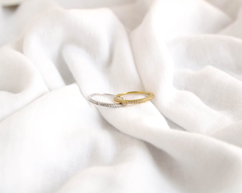 Half Eternity Wedding Band, Pavé Wedding Band, Pavé Diamond Ring, Dainty Stacking Ring, Gold Eternity Ring, Matching Engagement Ring image 6