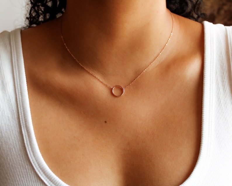 Dainty Circle Necklace, 18k Gold Plated Necklace, Tiny Circle Necklace, Bridesmaids Necklace, Friendship Necklace, Gift For Women ROSE GOLD