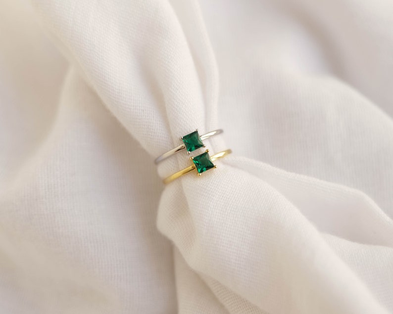 Princess Cut Emerald Ring, Simple Dainty Square Ring, Solid Silver Promise Ring, Green Emerald Solitaire Ring, Delicate Ring, Gift For Her image 7