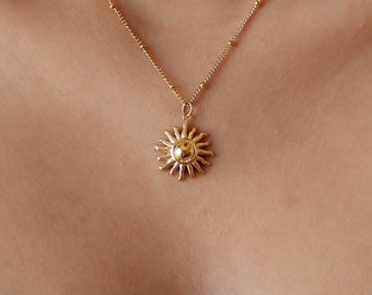 18k Gold Sun Necklace, Layering Sunburst Necklace, Gift For Her, Gold Plated Necklace, Celestial Necklace, Gift For Women