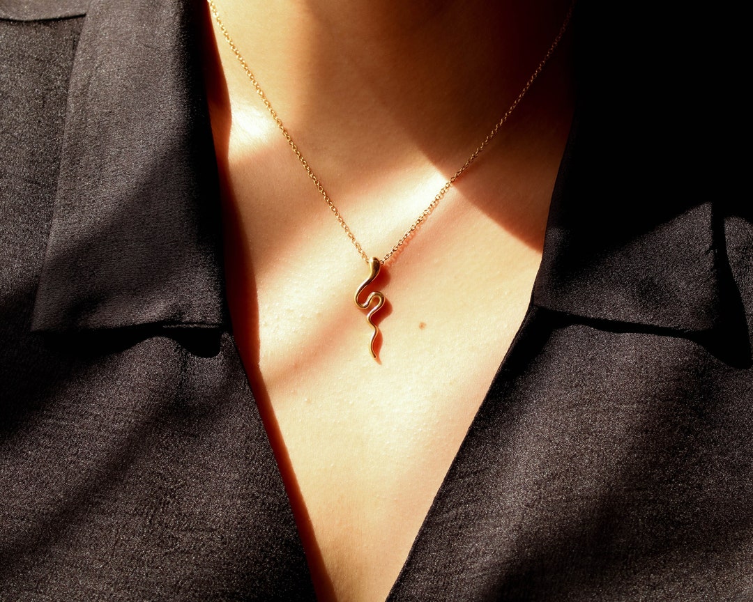 Minimalist Snake Necklace, 18k Gold Plated Necklace, Serpent Necklace ...