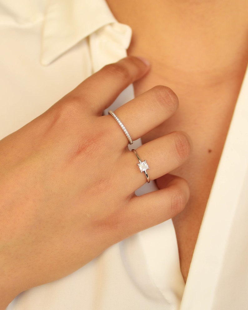 Half Eternity Wedding Band, Pavé Wedding Band, Pavé Diamond Ring, Dainty Stacking Ring, Gold Eternity Ring, Matching Engagement Ring image 2