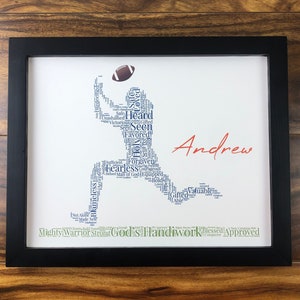 Personalized Football Word Art, Religious Sports Wall Art, Football Player Print, Custom Football Player Gift, Christian Athlete Artwork