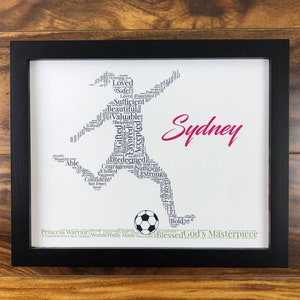 Female Soccer Player Word Art, Personalized Christian Athlete Print, Girl Soccer Gift, Words of Affirmation Wall Art, Soccer Team Gifts