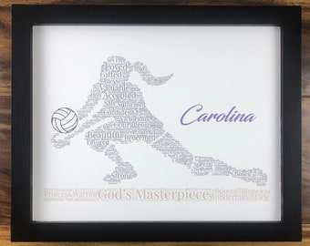 Female Volleyball Player Word Art, Personalized Christian Athlete Print, Custom Girl Volleyball Gift, Words of Affirmation Wall Art
