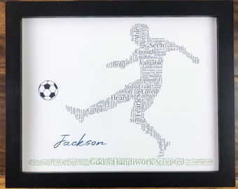 Soccer Player Word Art, Personalized Christian Athlete Print, Soccer Player Gift for Boys, Custom Soccer Player Sign, Soccer Team Gifts