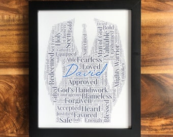 Personalized Suit Word Art, Christian Man Affirmations Gift