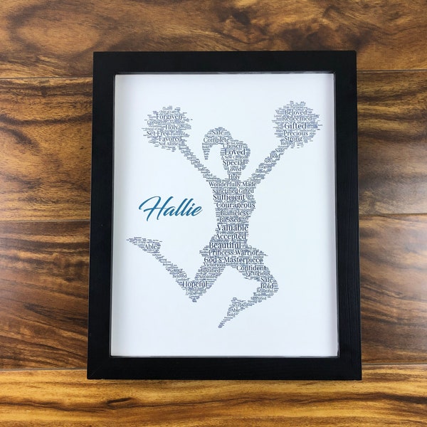 Cheerleader Word Art, Personalized Christian Athlete Print, Cheer Squad Sign, Custom Cheerleader Gift, Cheerleading Wall Art, Cheer Mom