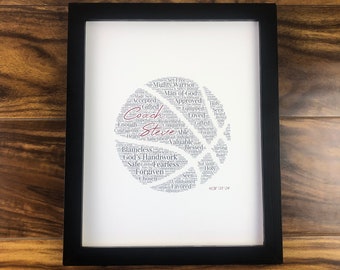 Basketball Word Art, Personalized Basketball Coach Gift, Religious Word Art Men, Signable Team Gift, End of Season Print, High School Coach