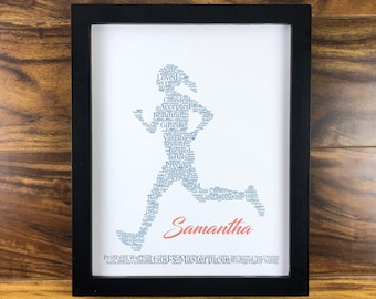 Female Runner Word Art,  Christian Athlete Print, Runner Gifts for Women, Personalized Girl Runner Wall Art, Track and Field Poster