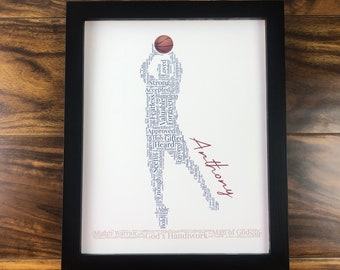 Basketball Player Word Art, Personalized Christian Athlete Sign, Inspirational Sports Wall Art, Basketball Player Gift, Words of Affirmation