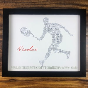 Male Tennis Word Art, Personalized Christian Athlete Sign, Tennis Player Gifts for Men, Boys Tennis Poster, Inspirational Sports Wall Art image 1