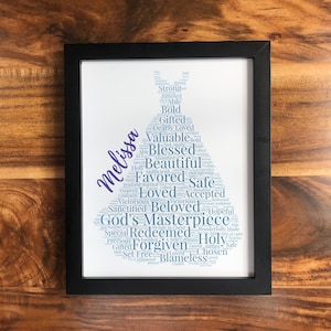 Personalized Affirmation Word Art, God’s Masterpiece Print, Religious Affirmations Wall Art, Christian Gift for Women, God Says You Are Sign