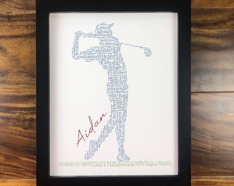 Personalized Golfer Word Art, Christian Athlete Sign, Inspirational Sports Wall Art, Custom Golfer Gift, Words of Affirmation, Athlete Sign