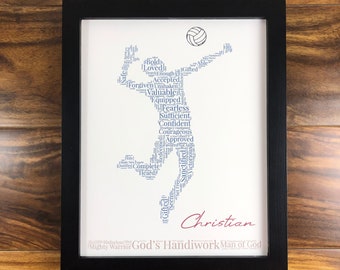 Volleyball Player Word Art, Personalized Christian Athlete Print, Custom Volleyball Player Gift, Team Gift, Volleyball Gifts Teenage Boy