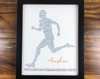 Runner Word Art, Personalized Christian Athlete Sign, Inspirational Sports Wall Art, Male Runner Gift, Track and Field, Words of Affirmation