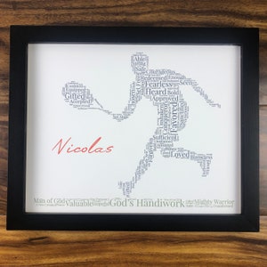 Male Tennis Word Art, Personalized Christian Athlete Sign, Tennis Player Gifts for Men, Boys Tennis Poster, Inspirational Sports Wall Art