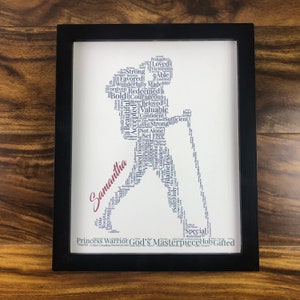 Female Hiker Word Art, Personalized Hiker Gift, Inspirational Outdoors Wall Art, Hiking Enthusiast, Words of Affirmation, Religious Gift Her