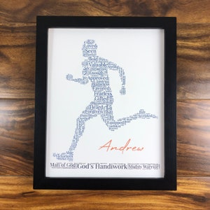 Runner Word Art, Personalized Christian Athlete Sign, Inspirational Sports Wall Art, Male Runner Gift, Track and Field, Words of Affirmation image 1