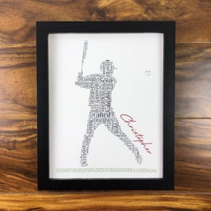 Personalized Baseball Word Art, Religious Sport Wall Art, Custom Baseball Player Gift, Words of Affirmation Print, Christian Athlete Artwork image 1