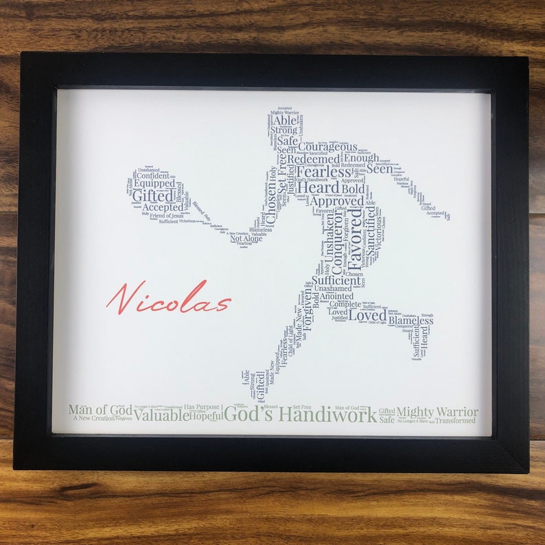 Male Tennis Word Art, Personalized Christian Athlete Sign, Tennis Player Gifts for Men, Boys Tennis Poster, Inspirational Sports Wall Art image 1