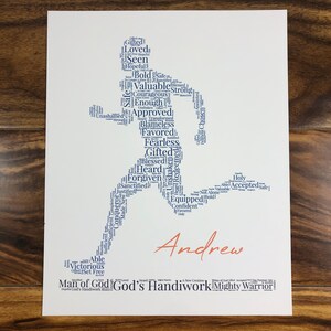 Runner Word Art, Personalized Christian Athlete Sign, Inspirational Sports Wall Art, Male Runner Gift, Track and Field, Words of Affirmation image 2