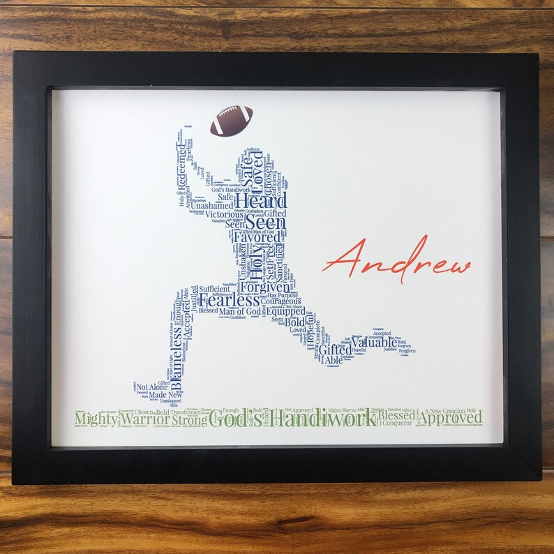 Personalized Football Word Art, Religious Sports Wall Art, Football Player Print, Custom Football Player Gift, Christian Athlete Artwork image 6