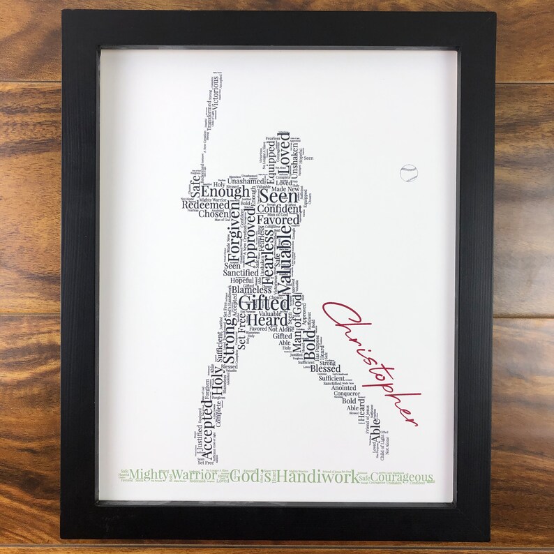 Personalized Baseball Word Art, Religious Sport Wall Art, Custom Baseball Player Gift, Words of Affirmation Print, Christian Athlete Artwork image 6